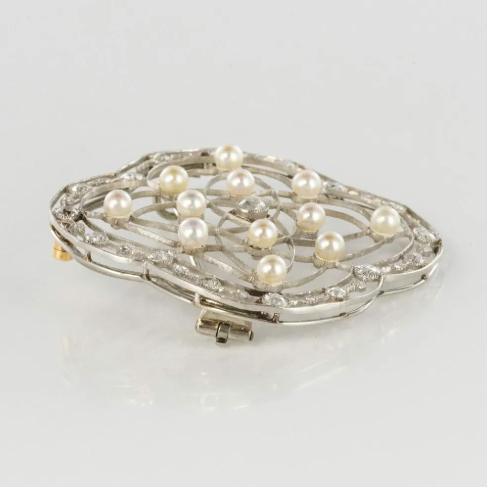 Broche perles fines et diamants Belle Epoque