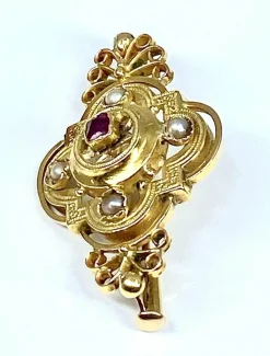 Broche perles fines grenat vers 1900