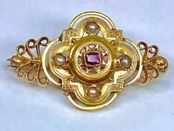 Broche perles fines grenat vers 1900