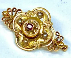 Broche perles fines grenat vers 1900