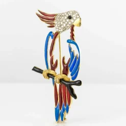 Broche perroquet émail diamants