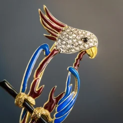 Broche perroquet émail diamants