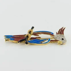 Broche perroquet émail diamants