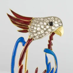 Broche perroquet émail diamants