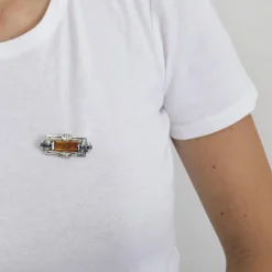 Broche platine et or gris citrine et diamants