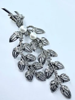 Broche Platine Or Perles Diamants.
