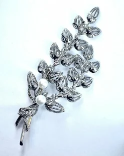 Broche Platine Or Perles Diamants.