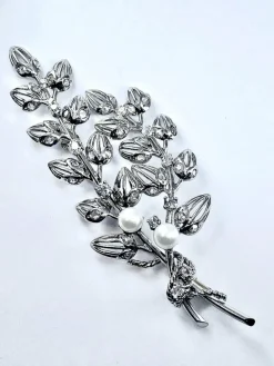 Broche Platine Or Perles Diamants.