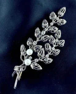 Broche Platine Or Perles Diamants.