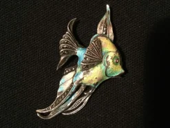 Broche poisson en Argent émaillé & marcassites