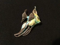 Broche poisson en Argent émaillé & marcassites