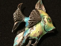 Broche poisson en Argent émaillé & marcassites