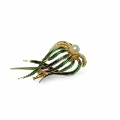Broche « posidonie » or émaillé vert