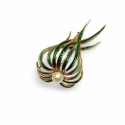 Broche « posidonie » or émaillé vert