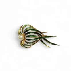 Broche « posidonie » or émaillé vert