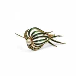 Broche « posidonie » or émaillé vert