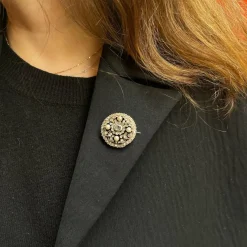 Broche Ronde Diamants, Perles Fines