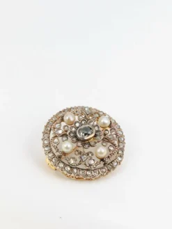 Broche Ronde Diamants, Perles Fines