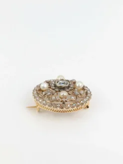 Broche Ronde Diamants, Perles Fines