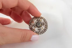 Broche Ronde Diamants, Perles Fines