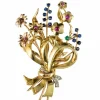 Broche rétro bouquet or et pierres précieuses