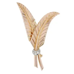 Broche rétro feuilles de fougère diamants