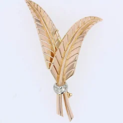 Broche rétro feuilles de fougère diamants