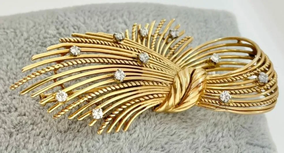 Broche Rétro Or Jaune 0.50 Ct Diamants