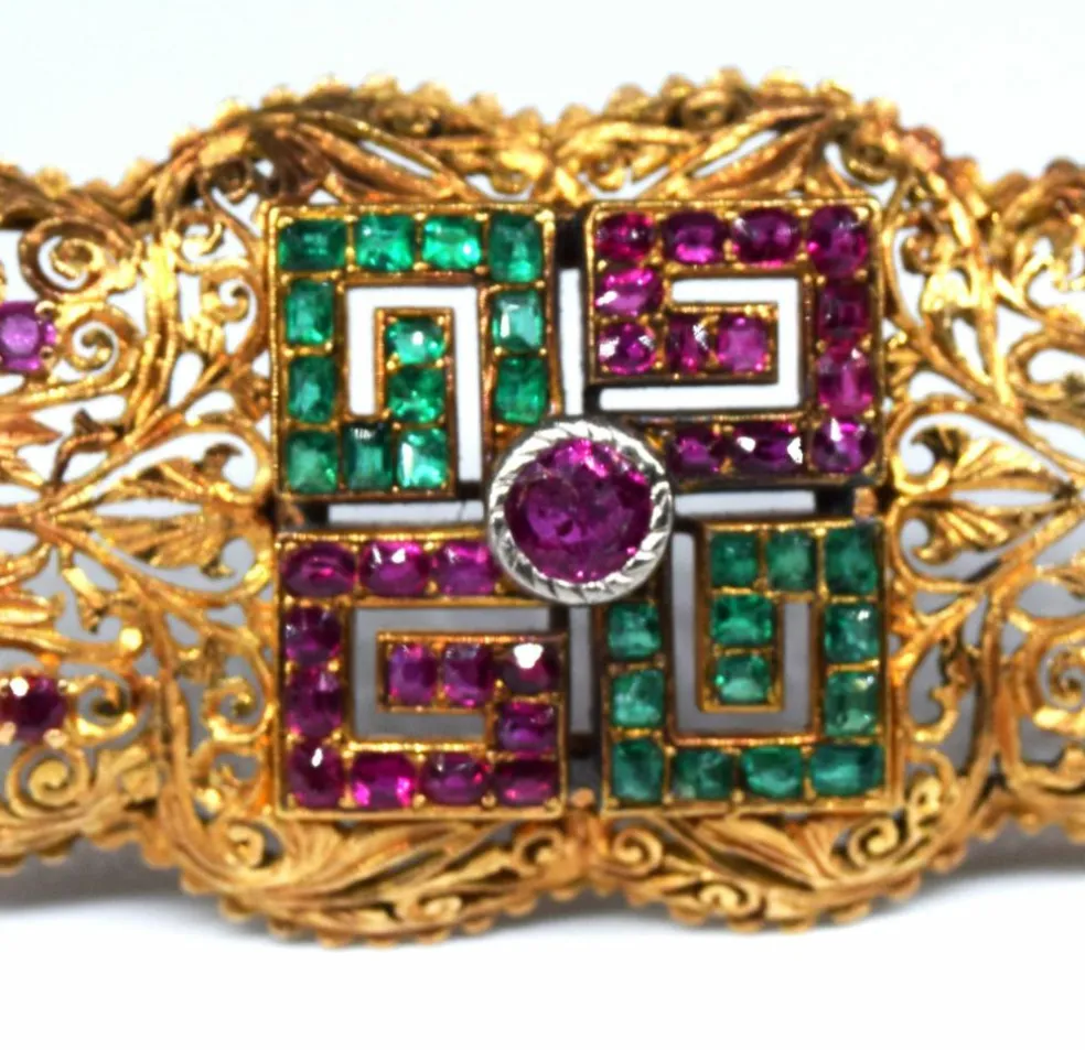 Broche rubis émeraude de l'époque victorienne