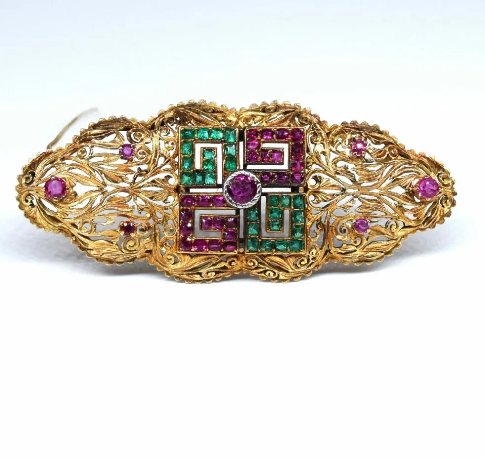 Broche rubis émeraude de l'époque victorienne