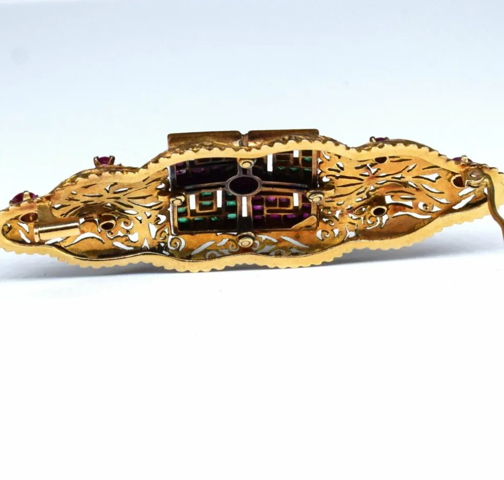 Broche rubis émeraude de l'époque victorienne