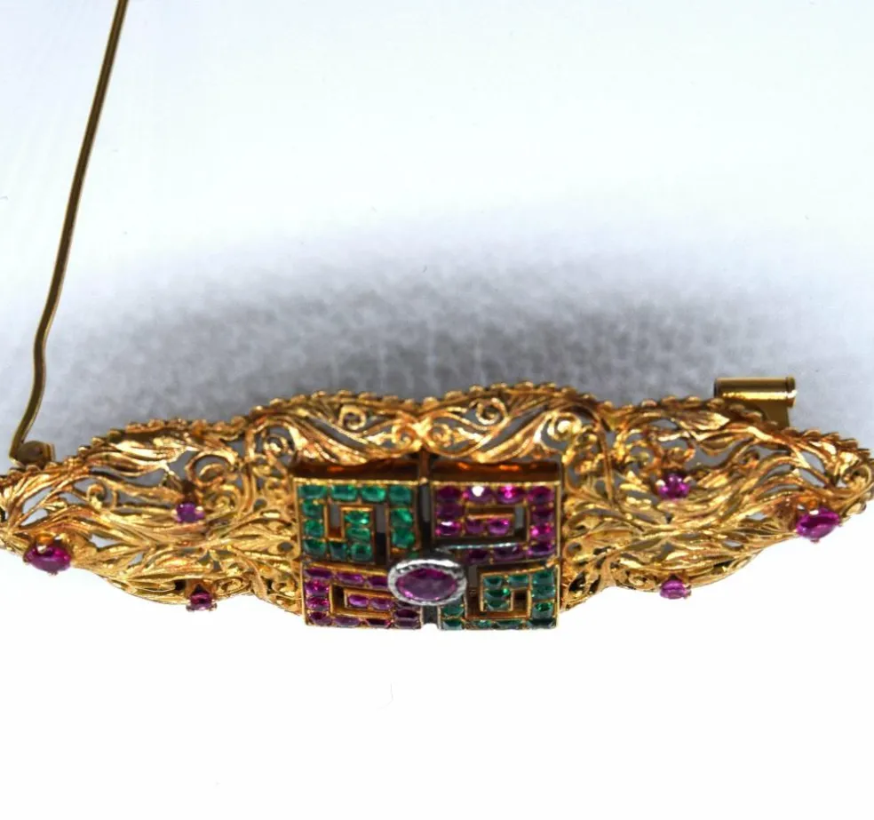 Broche rubis émeraude de l'époque victorienne