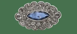 Broche Saphir Diamants Or Blanc 18 Carats