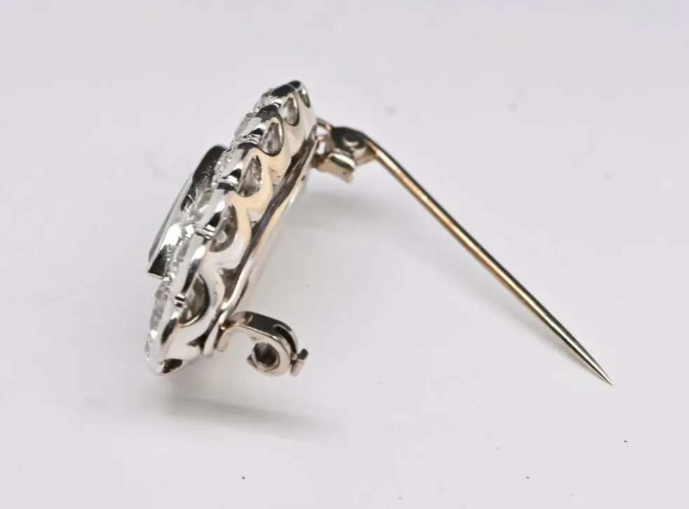 Broche Saphir Diamants Or Blanc 18 Carats