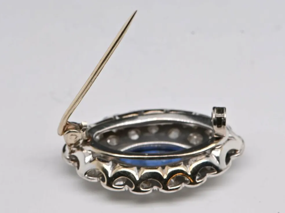 Broche Saphir Diamants Or Blanc 18 Carats