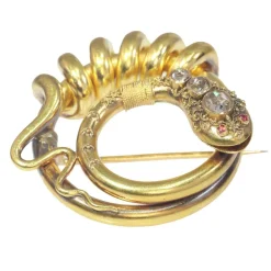 Broche serpent, diamants, rubis