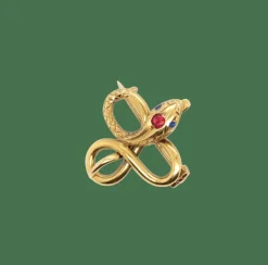 Broche Serpent or jaune, rubis, topaze