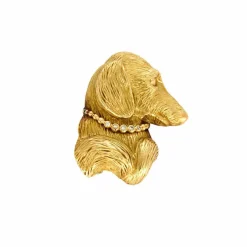Broche Teckel Or Jaune Diamants