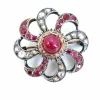 Broche tourbillonnante 19ème siècle rubis étoilé diamants