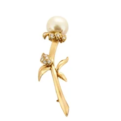 Broche "Tournesol" en or jaune, diamants, perle de culture des Mers du Sud