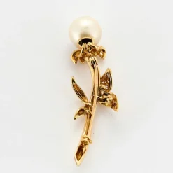 Broche "Tournesol" en or jaune, diamants, perle de culture des Mers du Sud