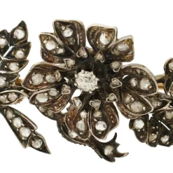 Broche Trembleuse fin XIXè, diamants, or rose et argent