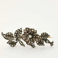 Broche Trembleuse fin XIXè, diamants, or rose et argent
