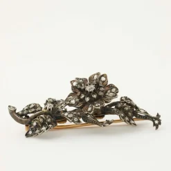 Broche Trembleuse fin XIXè, diamants, or rose et argent