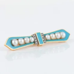 Broche turquoise perles diamants