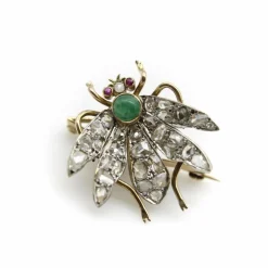 Broche victorienne en or avec diamants taille rose et insecte tremblant