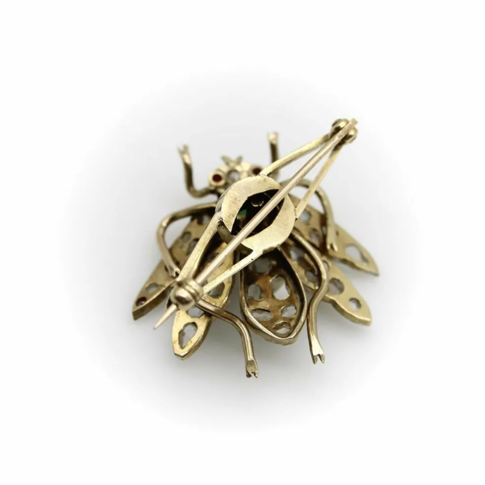 Broche victorienne en or avec diamants taille rose et insecte tremblant