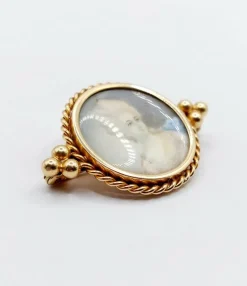 Broche victorienne or rose, miniature femme élégante