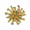 Broche vintage anémone or jaune diamants émeraudes saphirs
