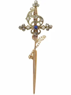 Broche vintage, diamants, saphir
